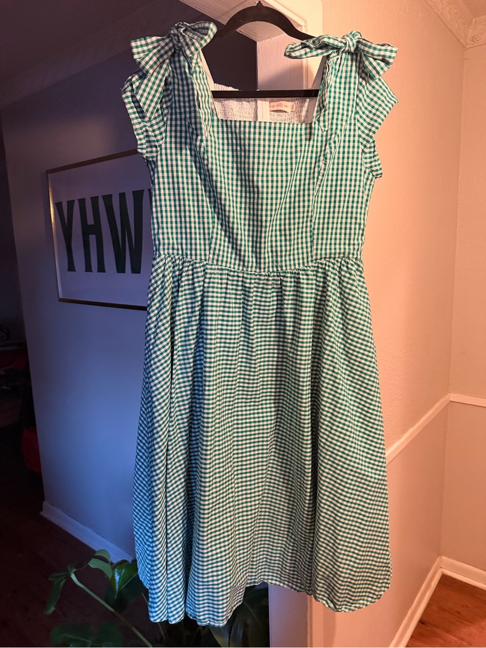 Ivy City Co Green Gingham Tie-Shoulder Sundress